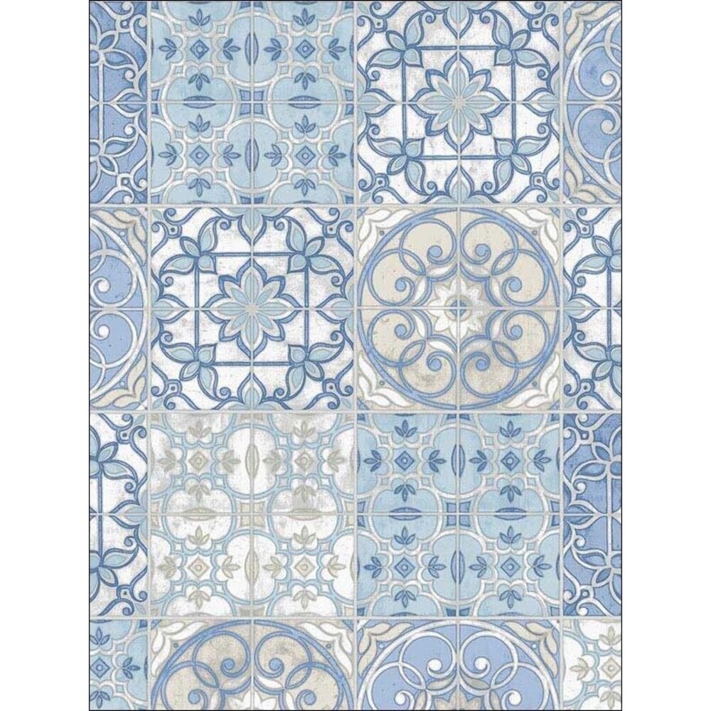 NIP NORWALL Prepasted WALLPAPER 56 SqFt MOROCCAN TILES KE29950 Blue White Vinyl